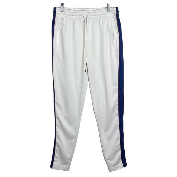 LCKR Mens Tricot Breezy Track Pants M White w/ Stripe Sweats Jogging Tapered Leg - Picture 1 of 9